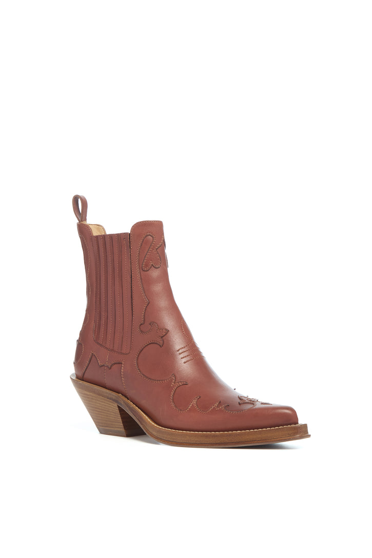 Cassidy Cowboy Ankle Boot in Tan Leather