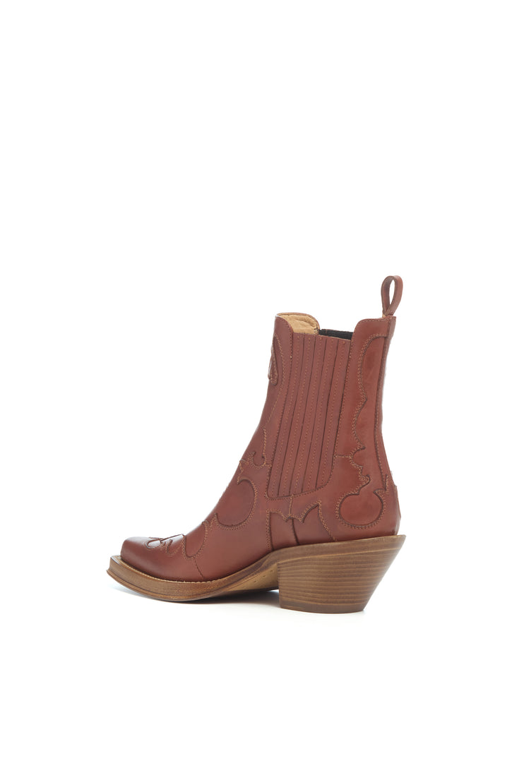 Cassidy Cowboy Ankle Boot in Tan Leather