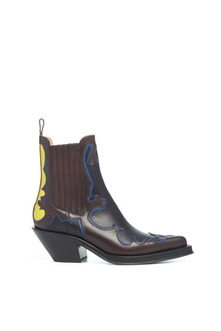 Cassidy Cowboy Ankle Boot in Black Multi Leather