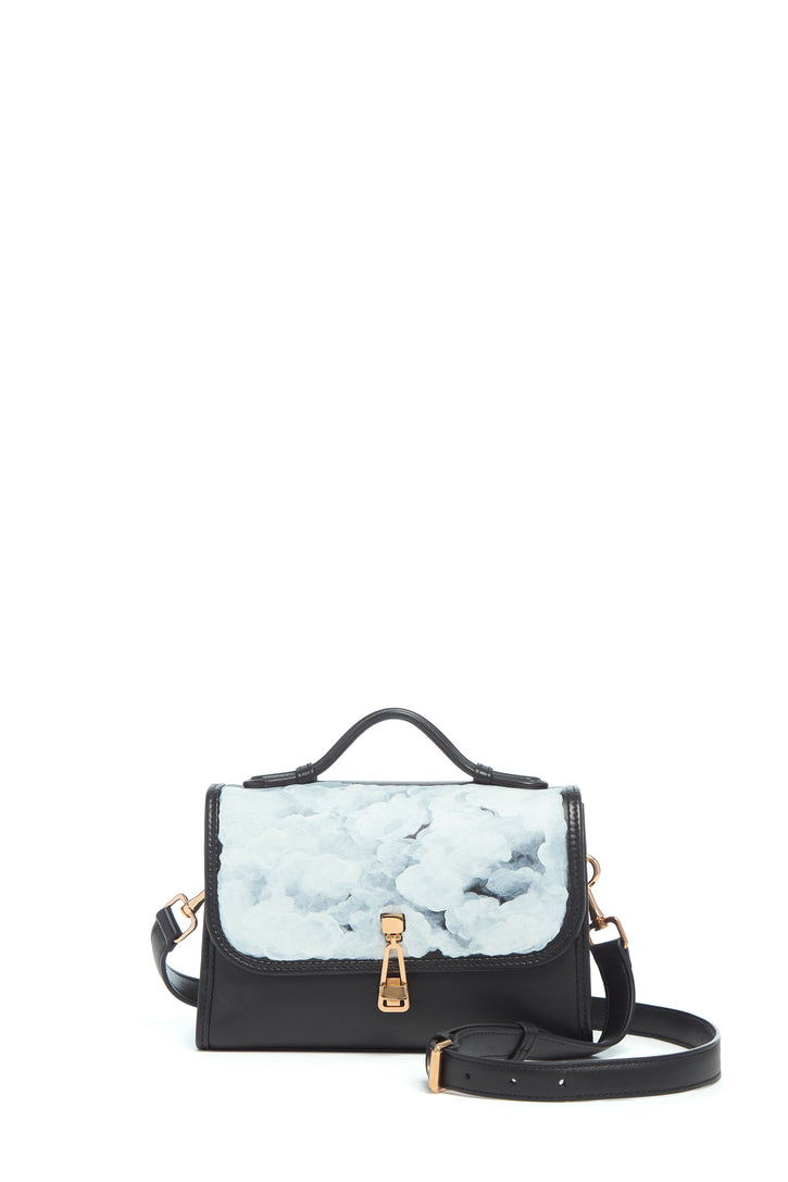 Hand Painted Small Leonora Flap Bag in Black & White Leather