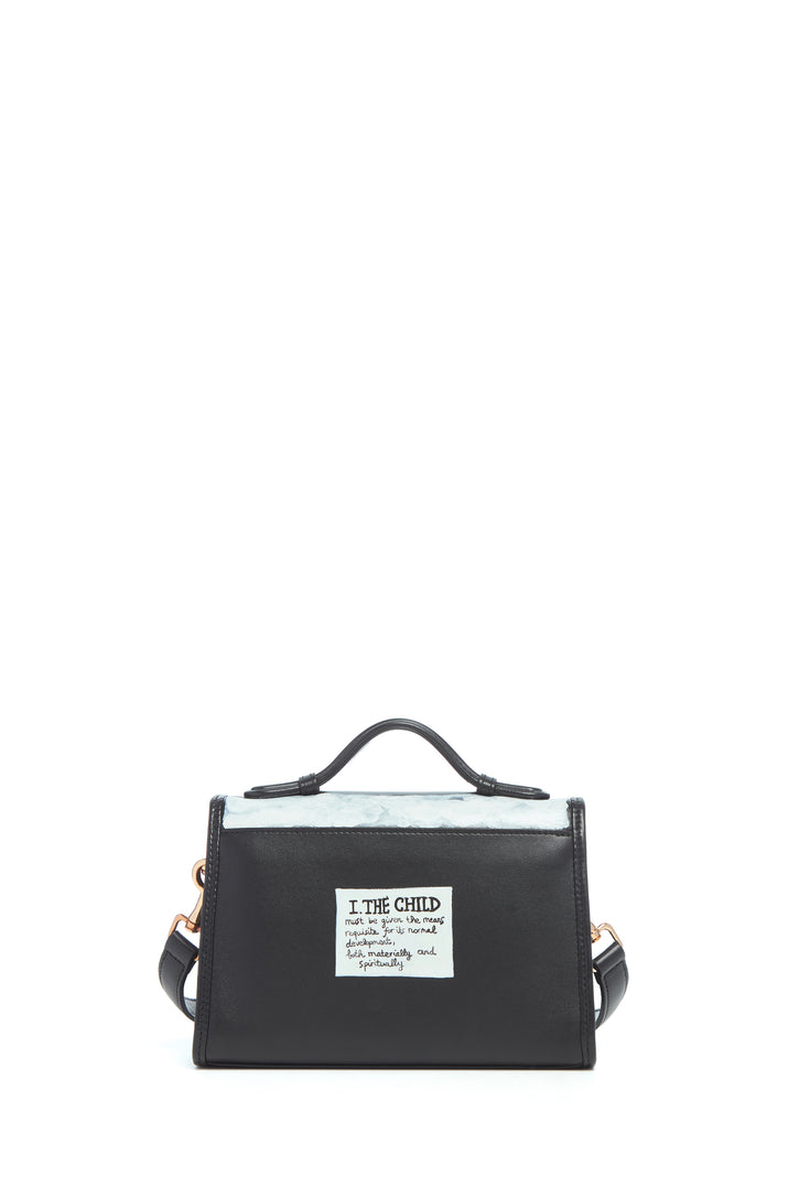 Hand Painted Small Leonora Flap Bag in Black & White Leather