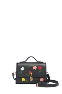 Small Leonora Hand Painted Flap Bag in Black Leather