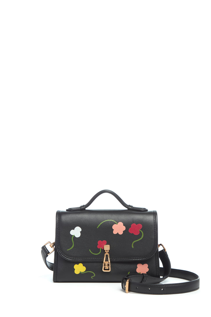 Hand Painted Small Leonora Flap Bag in Floral Multi Leather