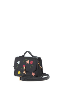 Small Leonora Hand Painted Flap Bag in Black Leather