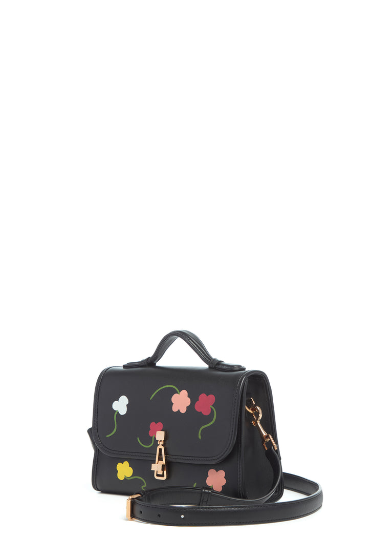 Hand Painted Small Leonora Flap Bag in Floral Multi Leather