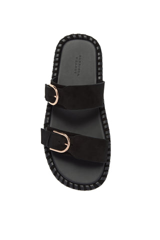Sage Flat Sandal in Black Suede