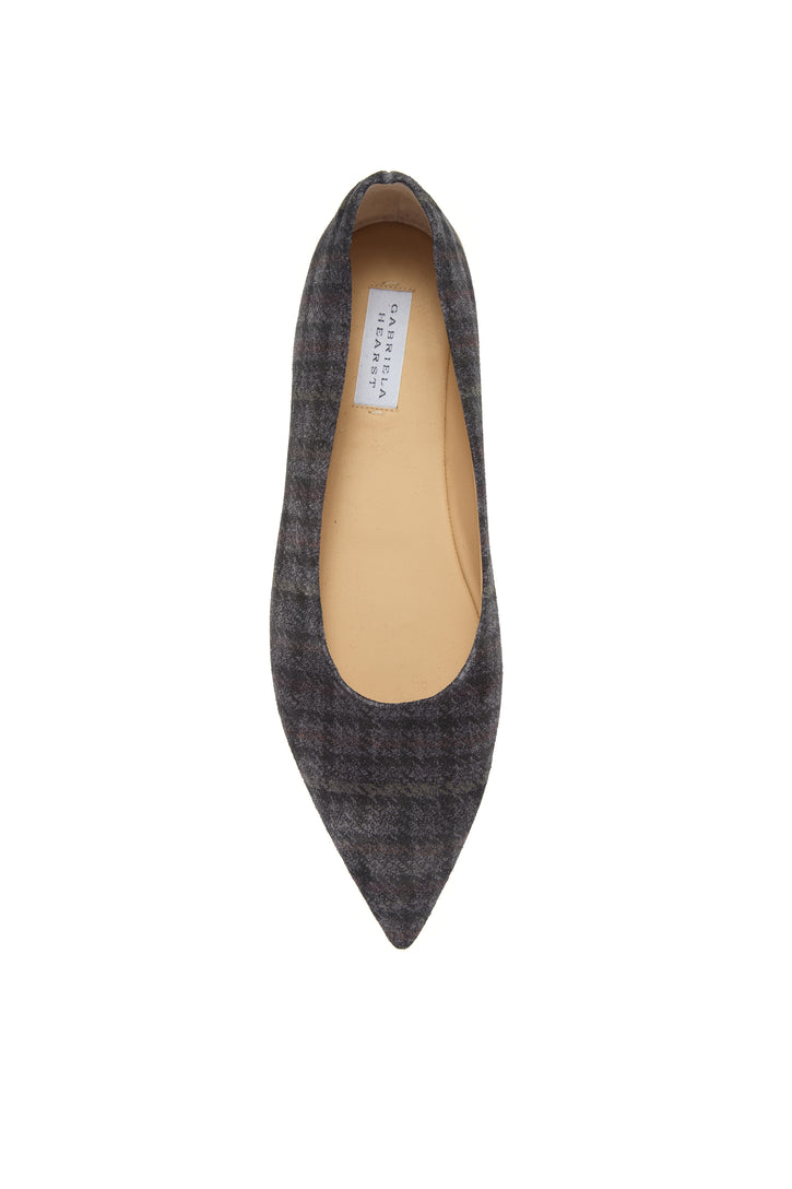 Fleur Ballerina Flat Shoe in Charcoal Multi Suede Houndstooth