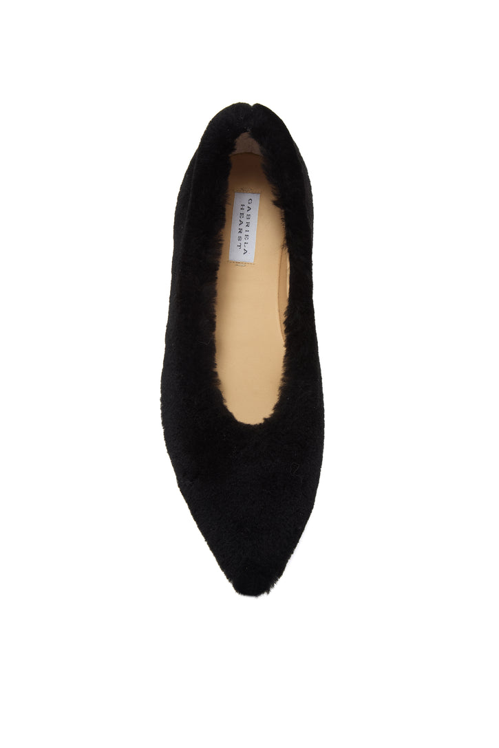 Fleur Flat in Black Shearling