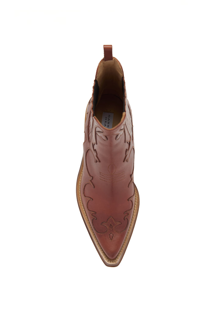 Cassidy Cowboy Ankle Boot in Tan Leather