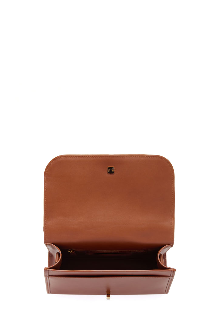 Hand Painted Medium Leonora Flap Bag in Cognac & White Leather
