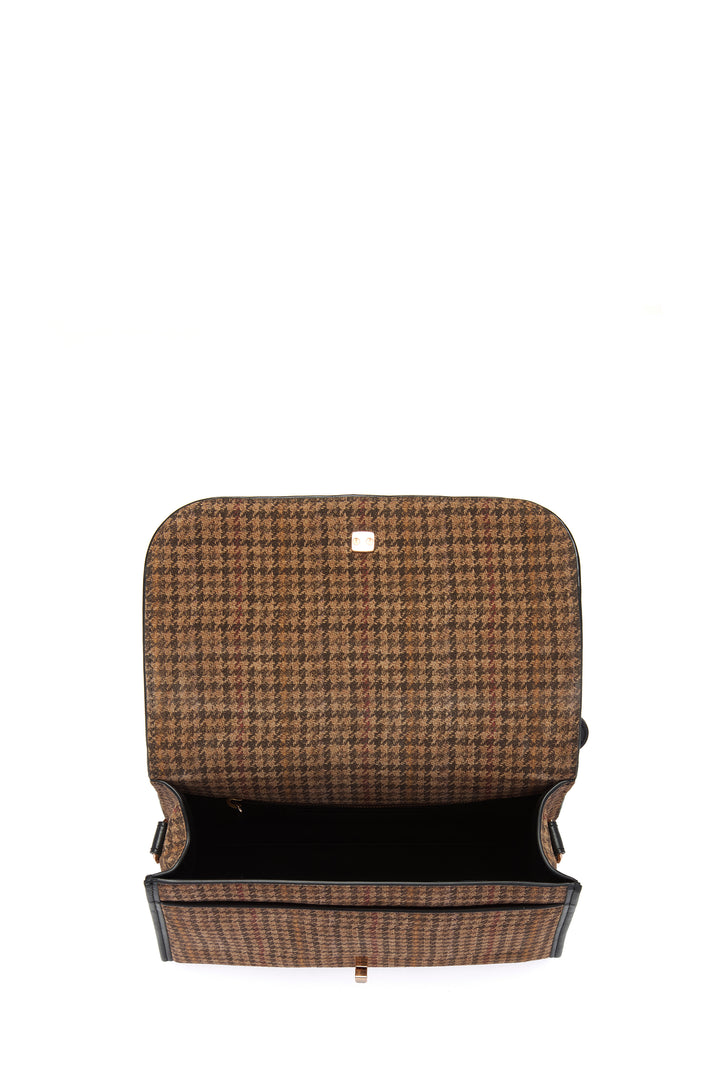 Medium Leonora Bag in Camel Multi Suede Houndstooth