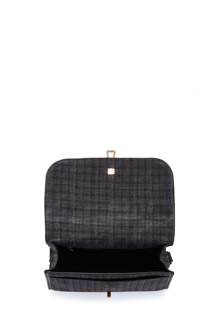 Medium Leonora Bag in Charcoal Multi Suede Houndstooth