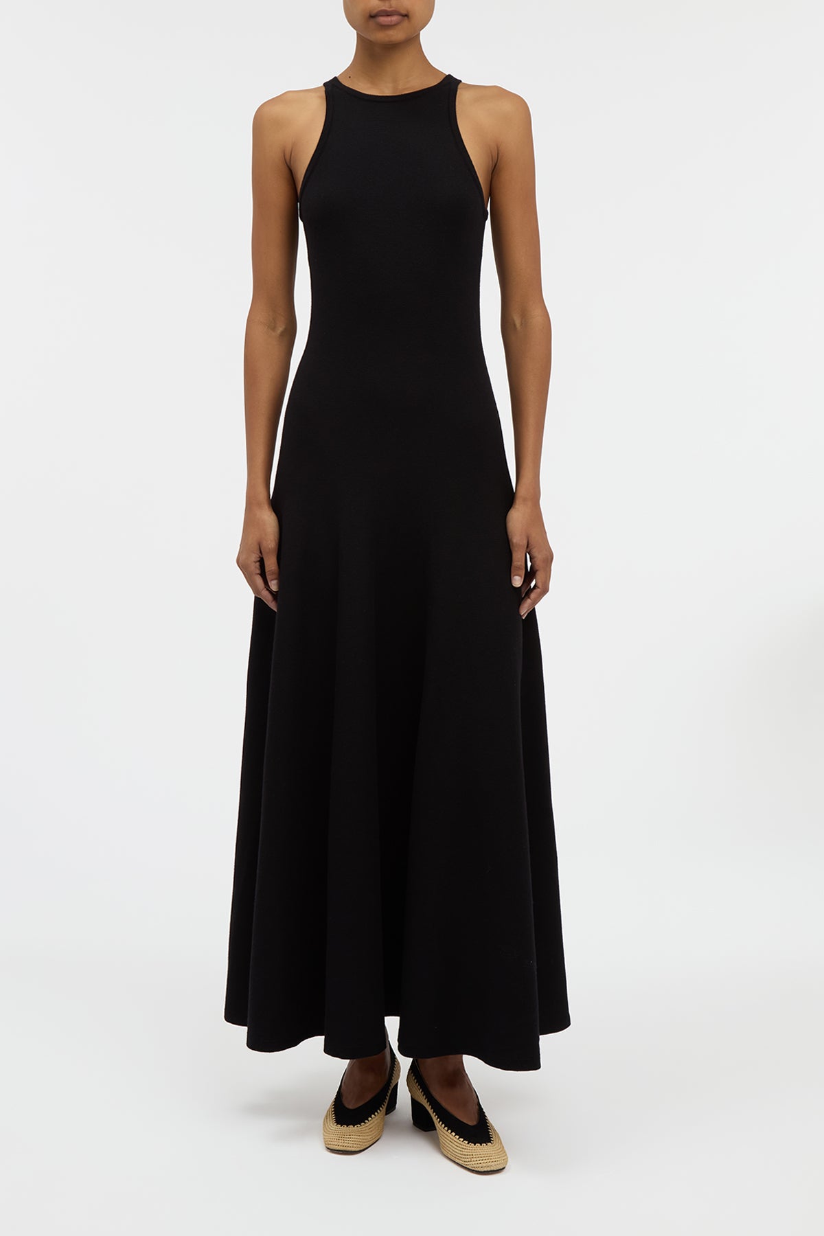 Siren Knit Maxi Dress in Black Merino Wool