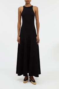 Siren Knit Maxi Dress in Black Merino Wool