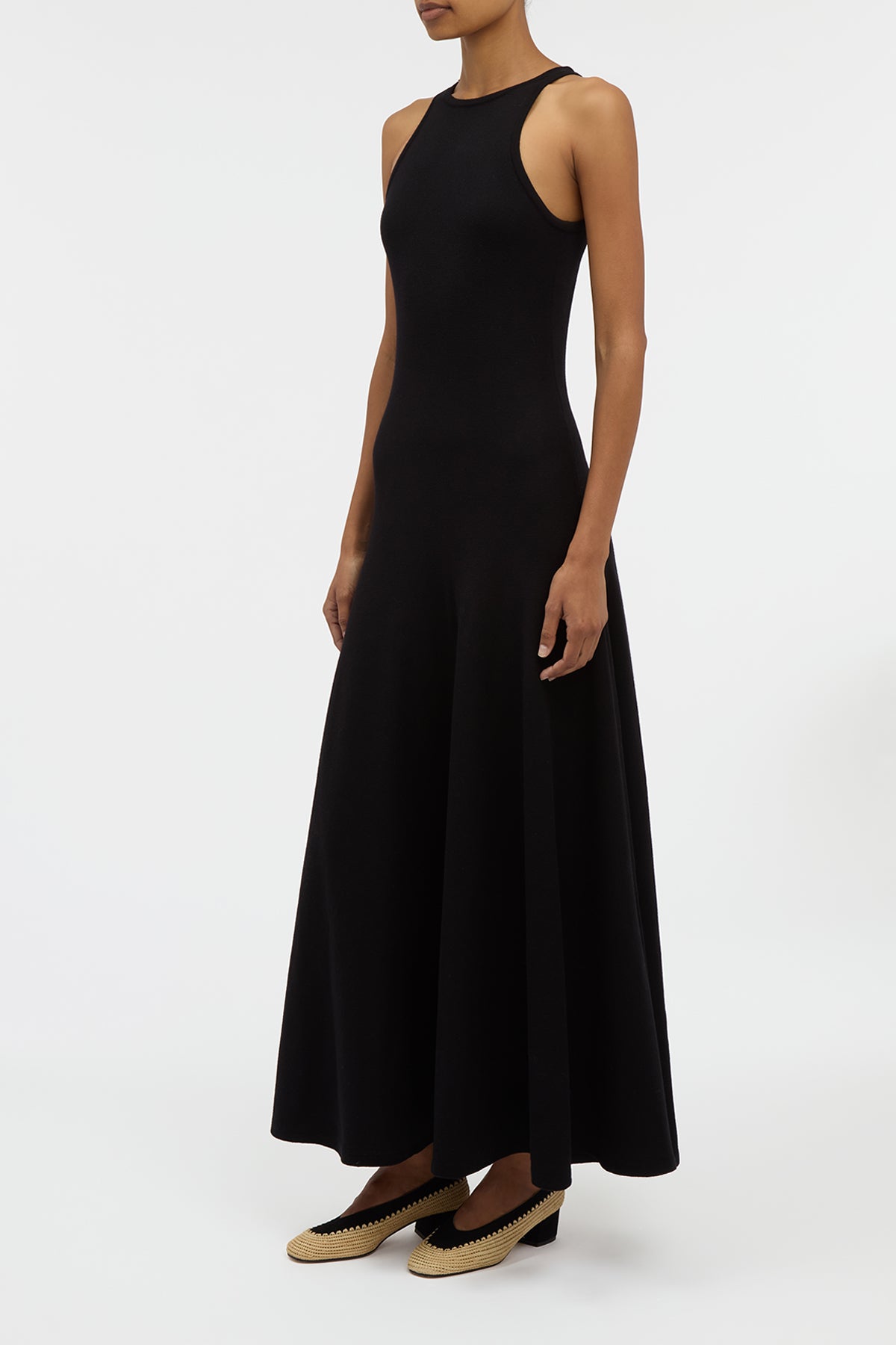 Siren Knit Maxi Dress in Black Merino Wool