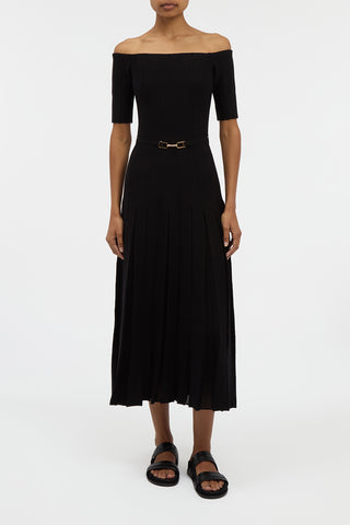 Kurt Knit Pleated Maxi Dress in Black Merino Wool