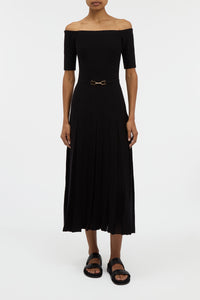 Kurt Knit Pleated Maxi Dress in Black Merino Wool