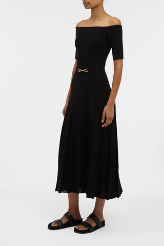 Kurt Knit Pleated Maxi Dress in Black Merino Wool