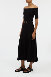 Kurt Knit Pleated Maxi Dress in Black Merino Wool