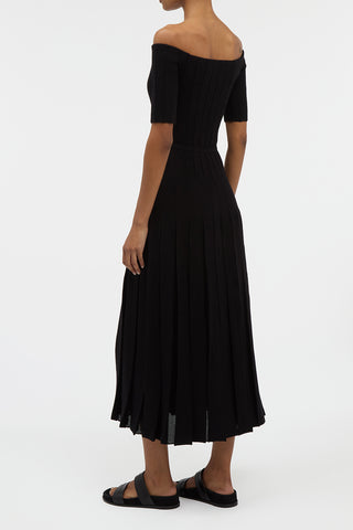 Kurt Knit Pleated Maxi Dress in Black Merino Wool