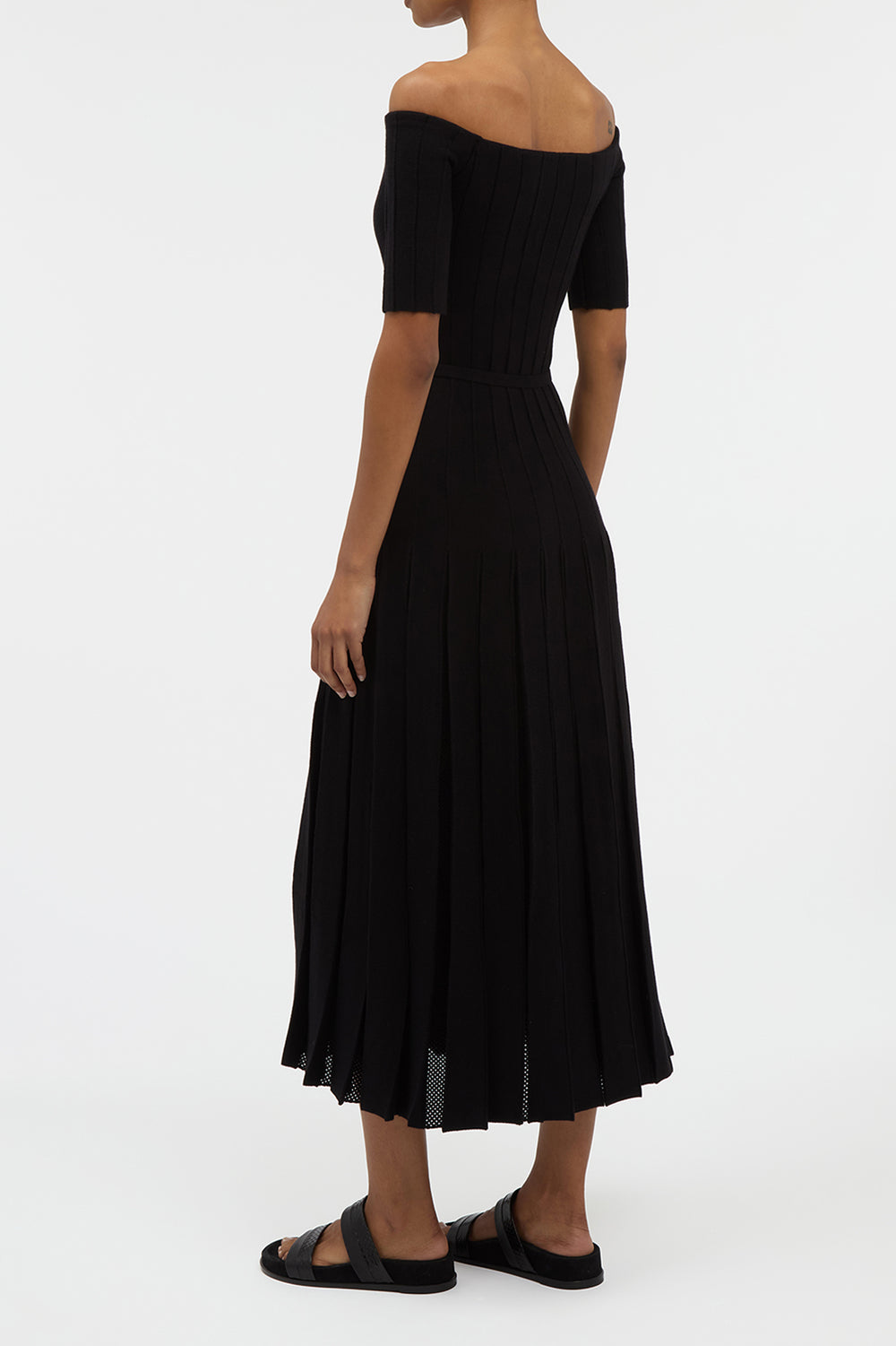 Kurt Knit Pleated Maxi Dress in Black Merino Wool