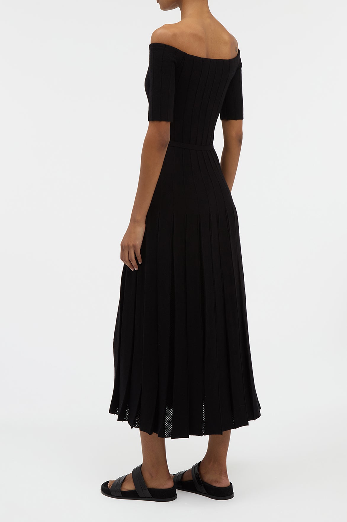 Kurt Knit Pleated Maxi Dress in Black Merino Wool