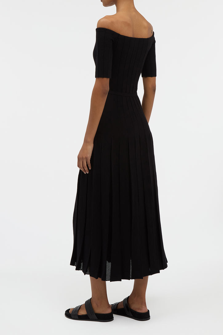 Kurt Knit Pleated Maxi Dress in Black Merino Wool