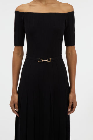 Kurt Knit Pleated Maxi Dress in Black Merino Wool