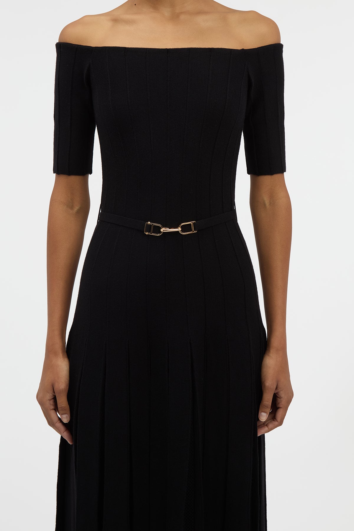 Kurt Knit Pleated Maxi Dress in Black Merino Wool