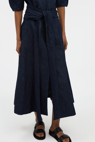 Zivan Knotted Maxi Skirt in Recycled Cotton Denim