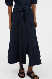 Zivan Knotted Maxi Skirt in Recycled Cotton Denim