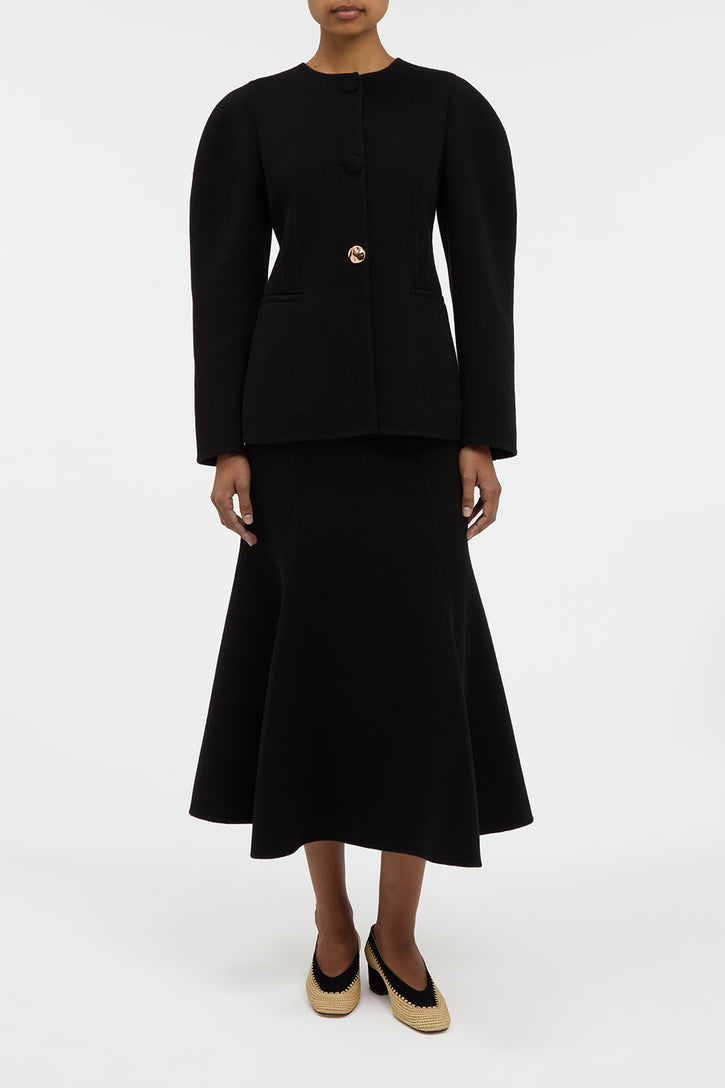 Patterson Midi Skirt in Black Double-face Recycled Cashmere