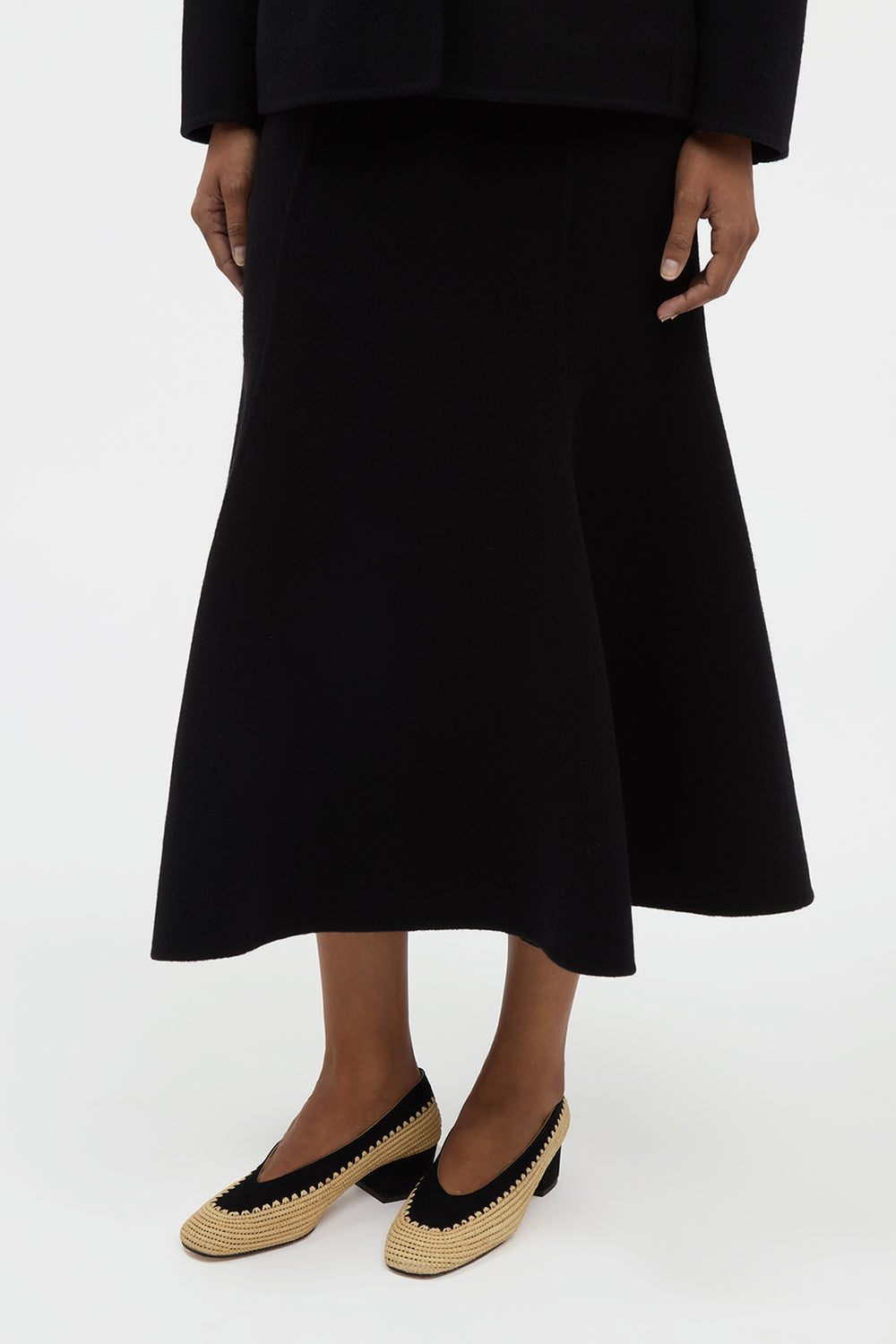 Patterson Midi Skirt in Black Double-face Recycled Cashmere
