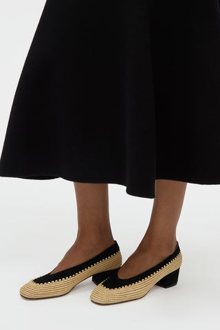 Strength Pump in Black Suede & Natural Raffia