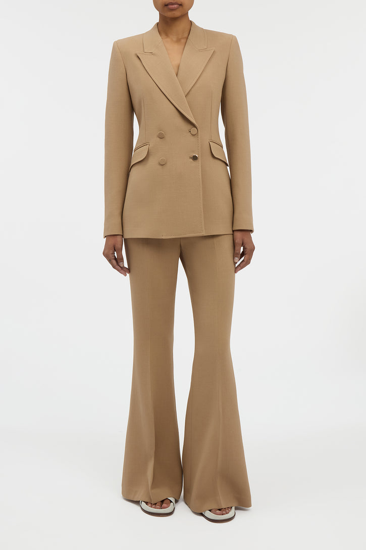 Stephanie Blazer in Camel Virgin Wool Crepe