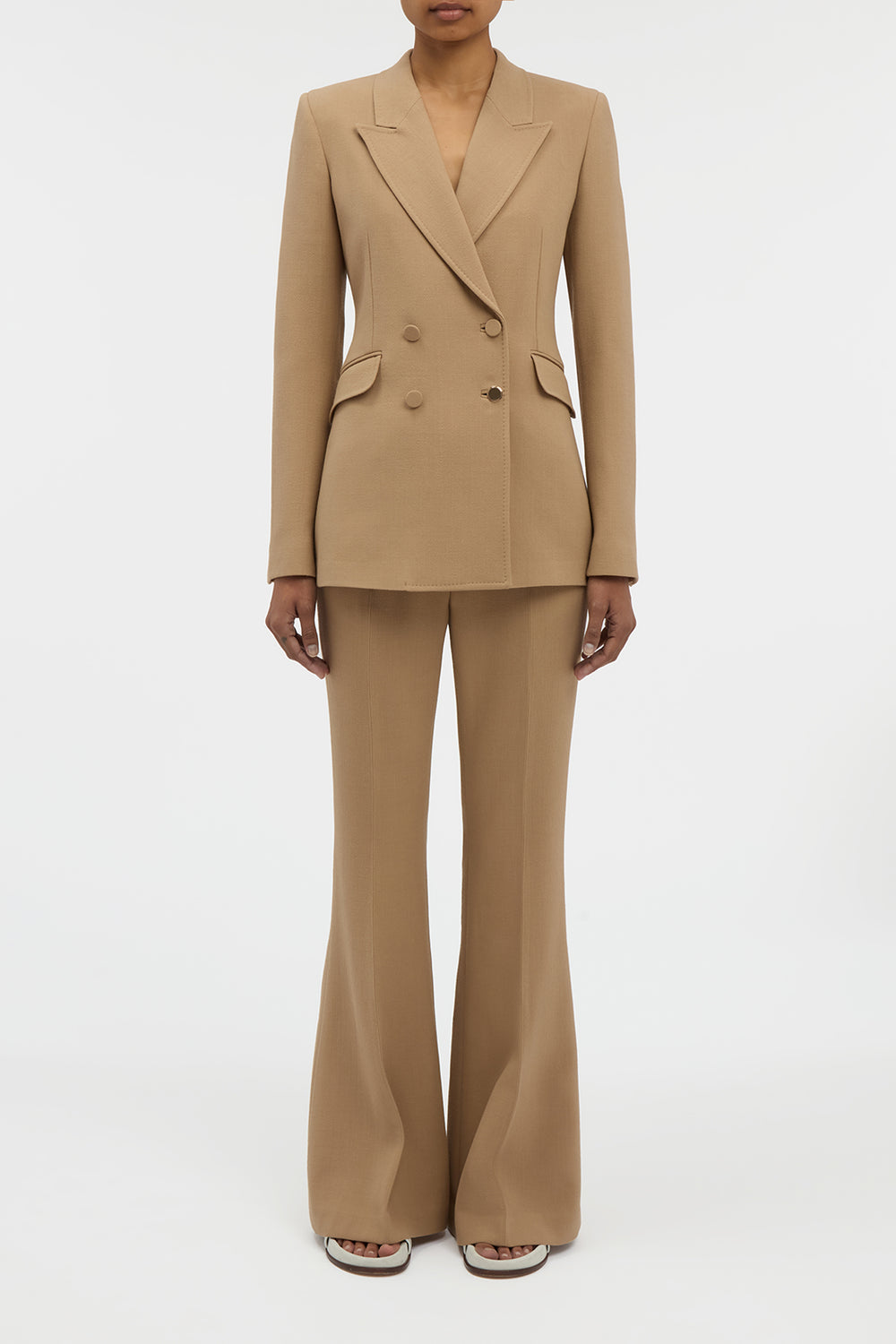 Rhein Flare Pant in Camel Virgin Wool Crepe