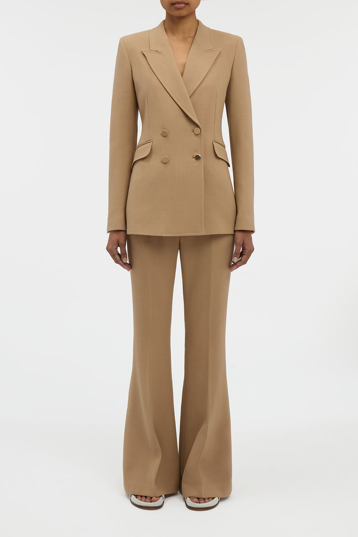 Rhein Flare Pant in Camel Virgin Wool Crepe