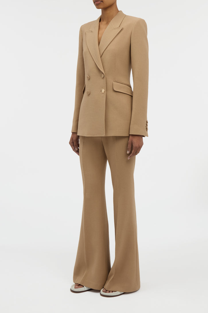 Rhein Flare Pant in Camel Virgin Wool Crepe