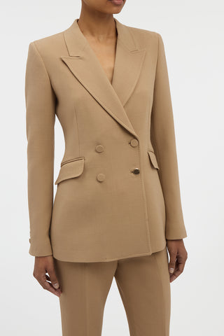 Stephanie Blazer in Camel Virgin Wool Crepe