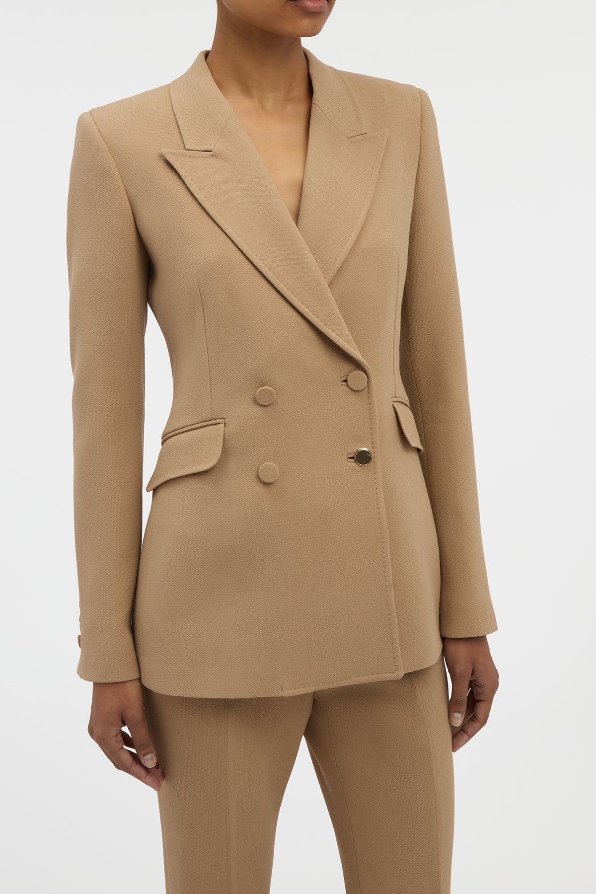 Stephanie Blazer in Camel Virgin Wool Crepe