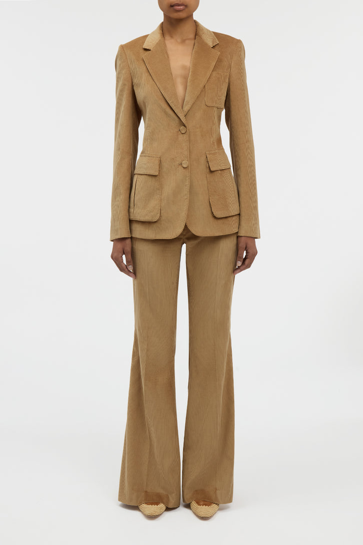 Ianthe Flare Pant in Camel Sea Island Cotton Corduroy