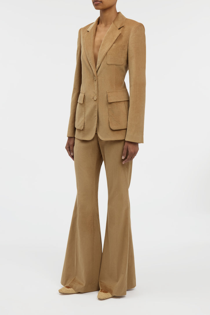 Ianthe Flare Pant in Camel Sea Island Cotton Corduroy