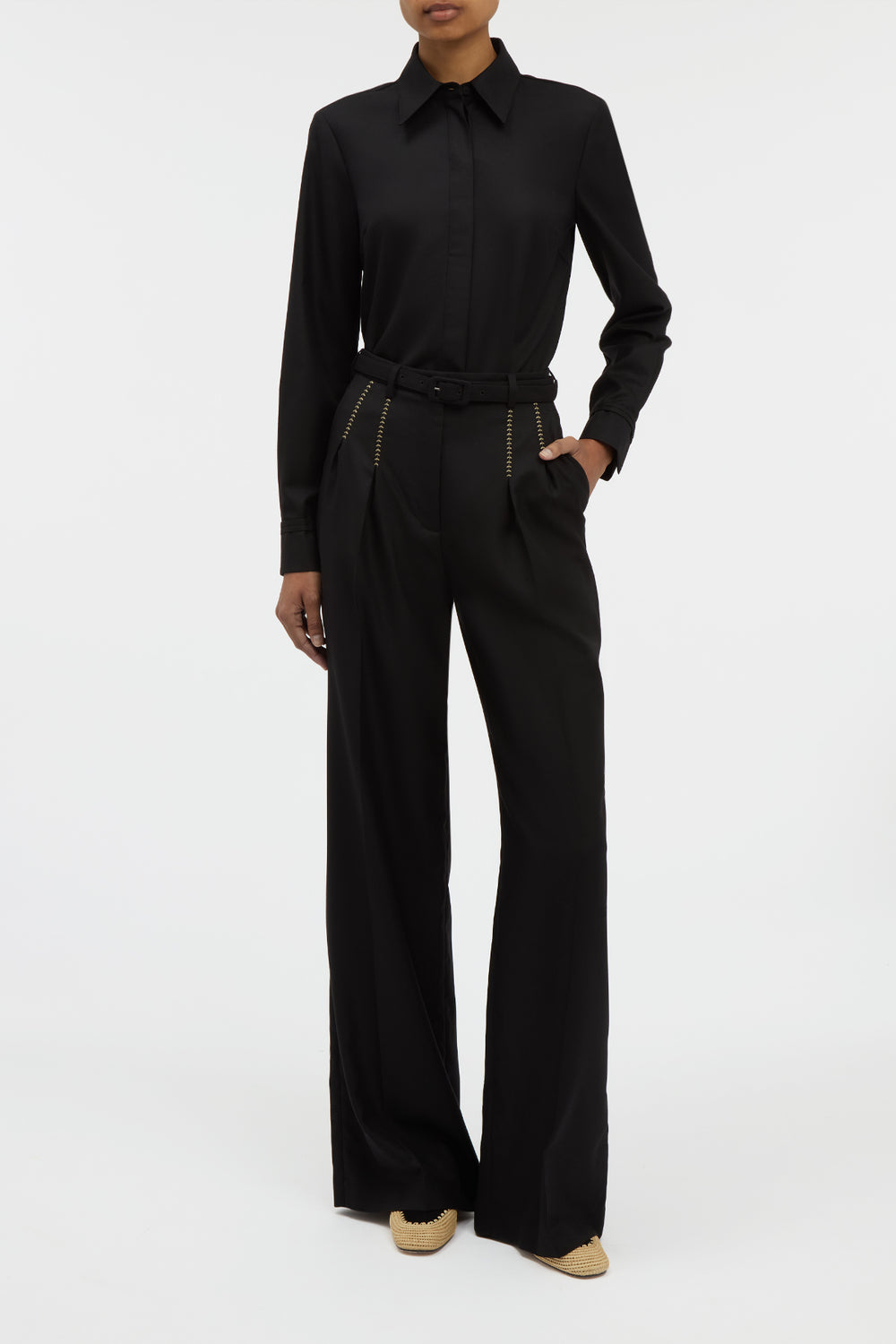 Vargas Wide-leg Pant in Black & Camel Cashmere