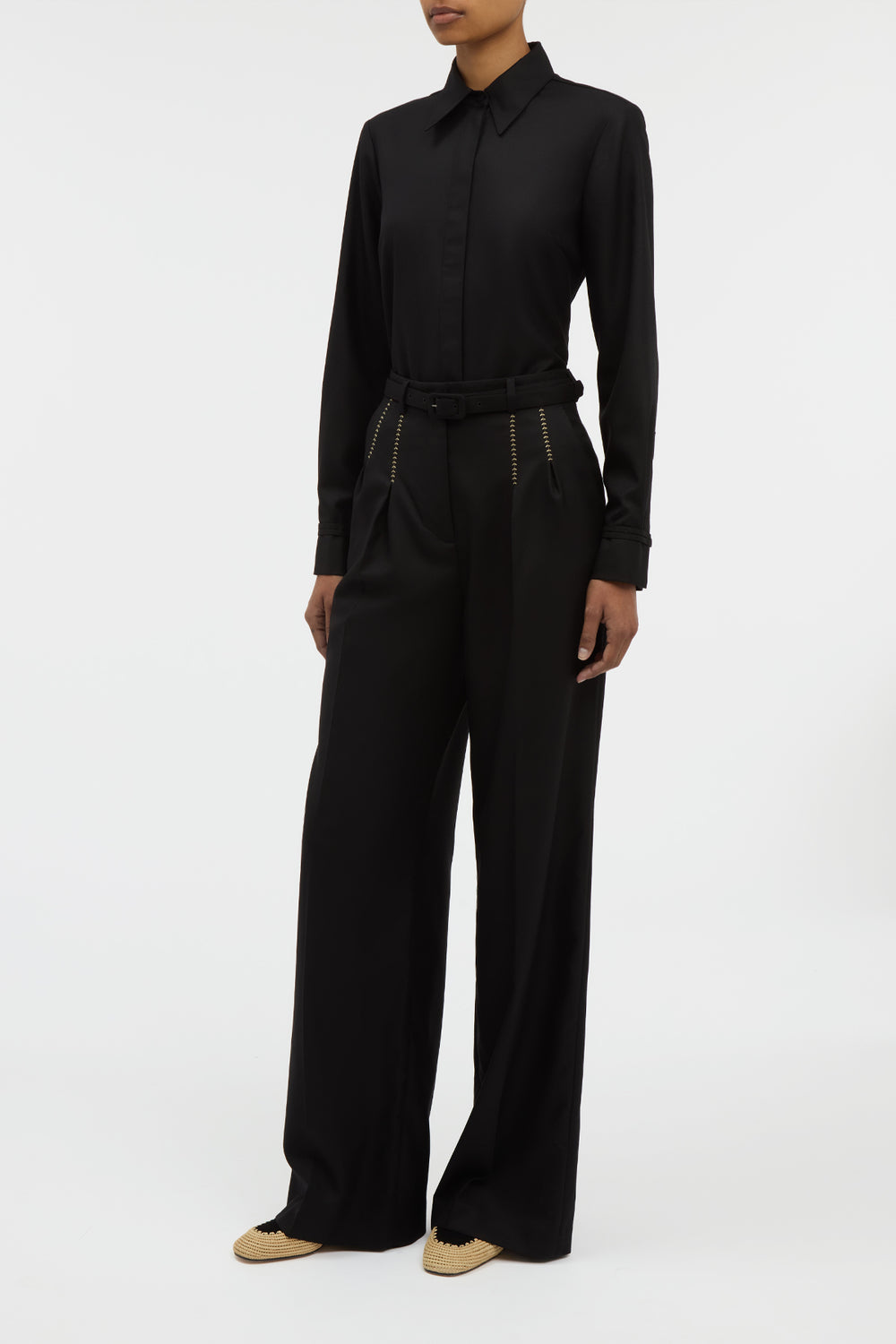 Vargas Wide-leg Pant in Black & Camel Cashmere