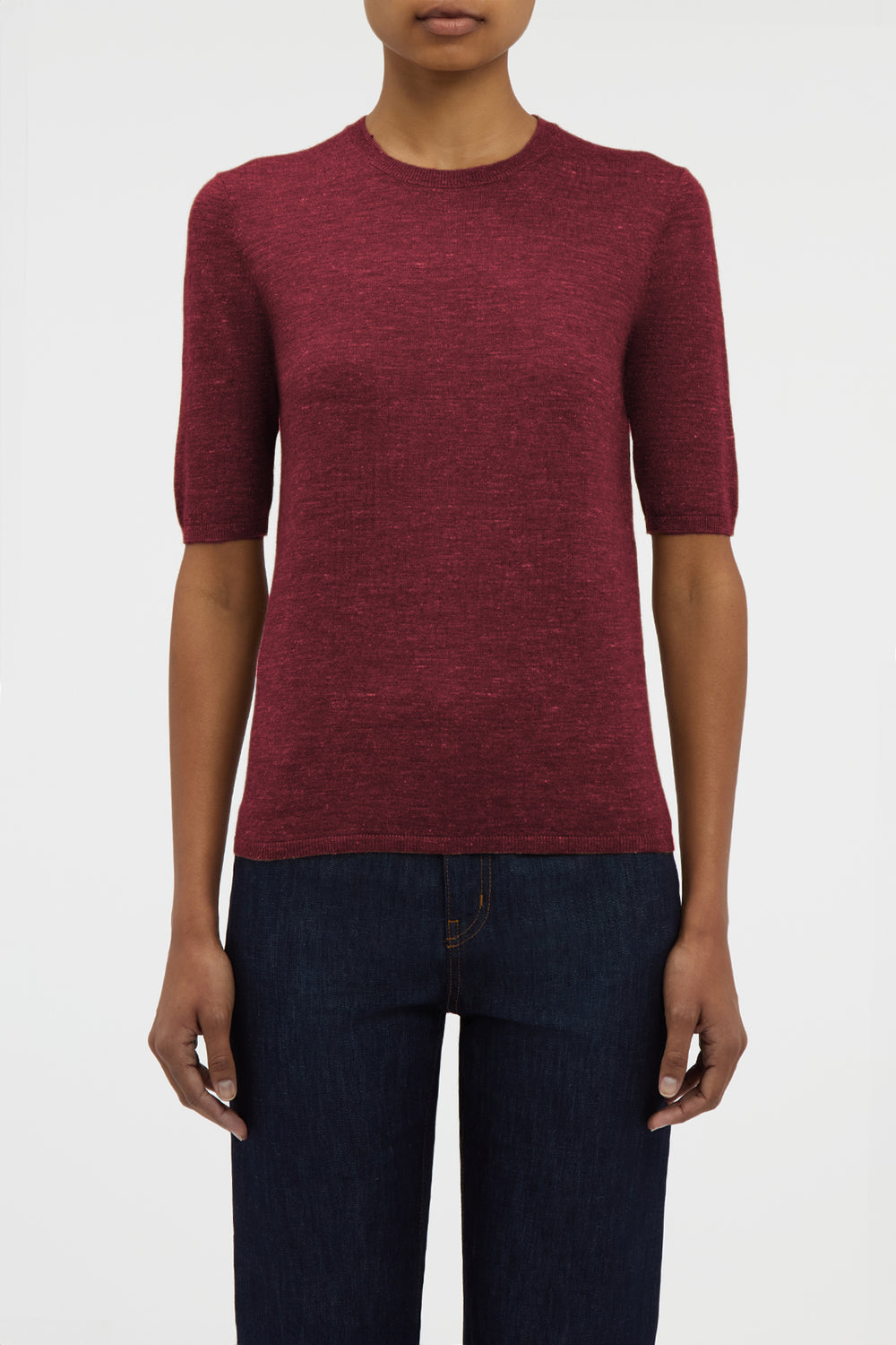 Chryse Knit T-Shirt  in Bordeaux Cashmere Silk with Hemp