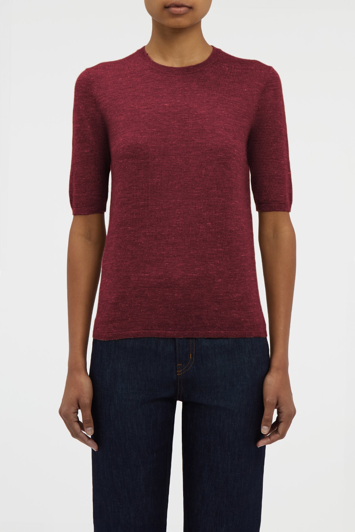 Chryse Knit T-Shirt  in Bordeaux Cashmere Silk with Hemp