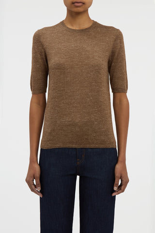 Chryse Knit T-Shirt in Chestnut Cashmere Silk with Hemp