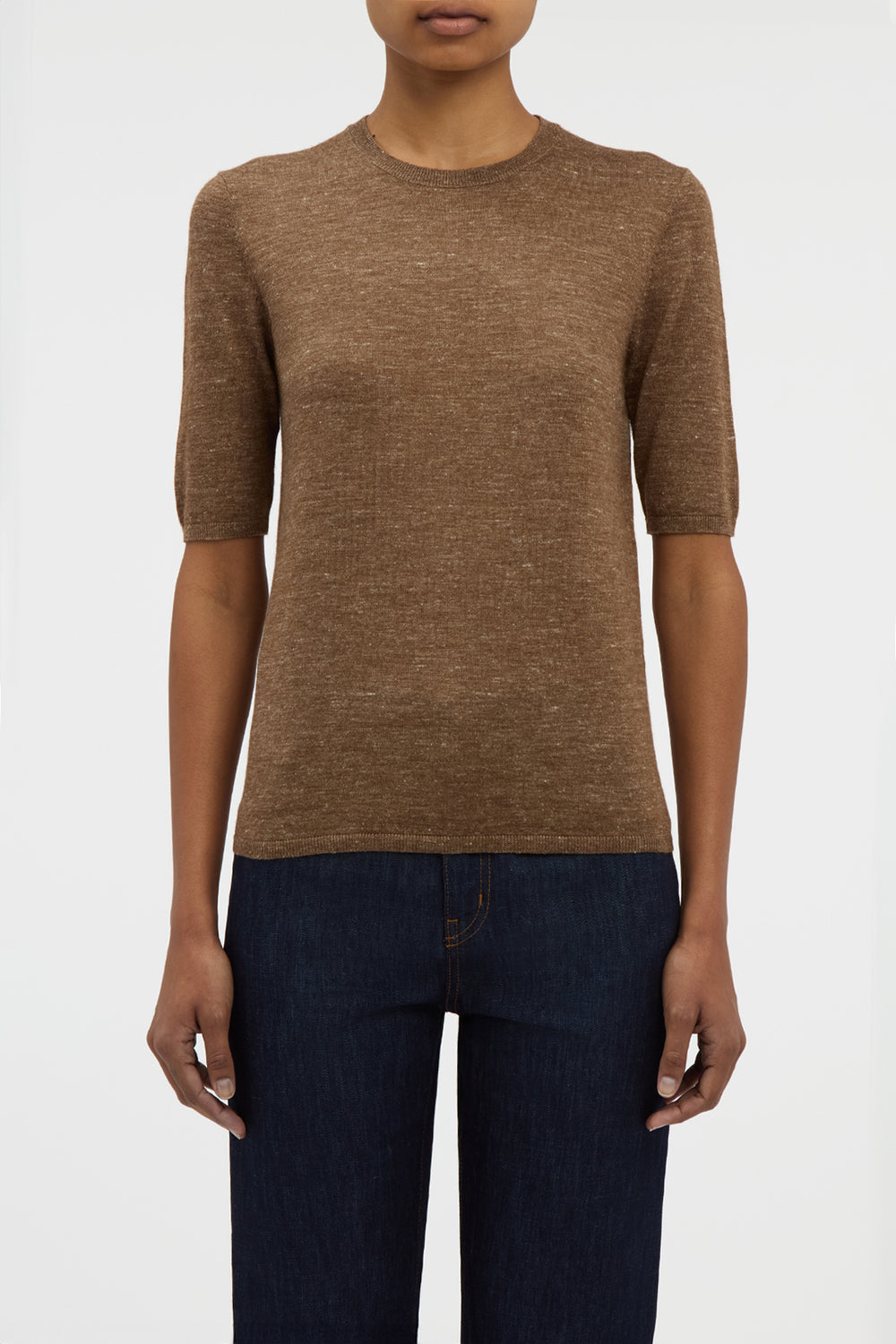 Chryse Knit T-Shirt in Chestnut Cashmere Silk with Hemp