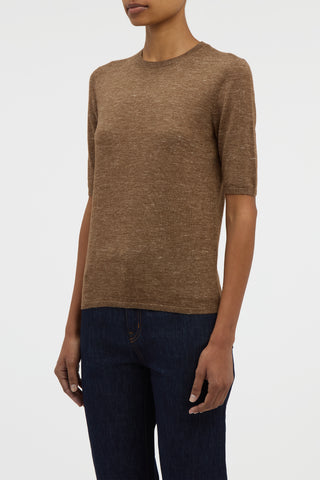 Chryse Knit T-Shirt in Chestnut Cashmere Silk with Hemp