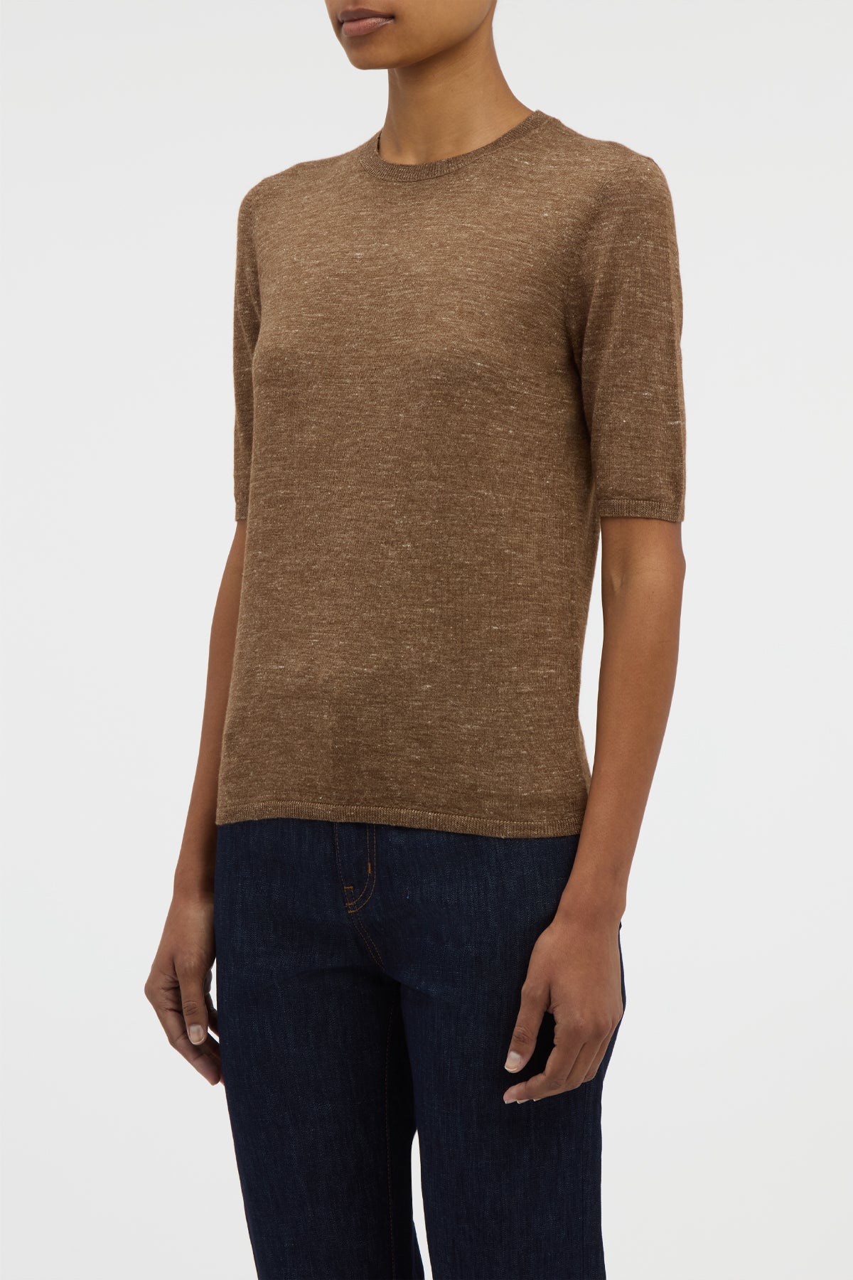Chryse Knit T-Shirt in Chestnut Cashmere Silk with Hemp